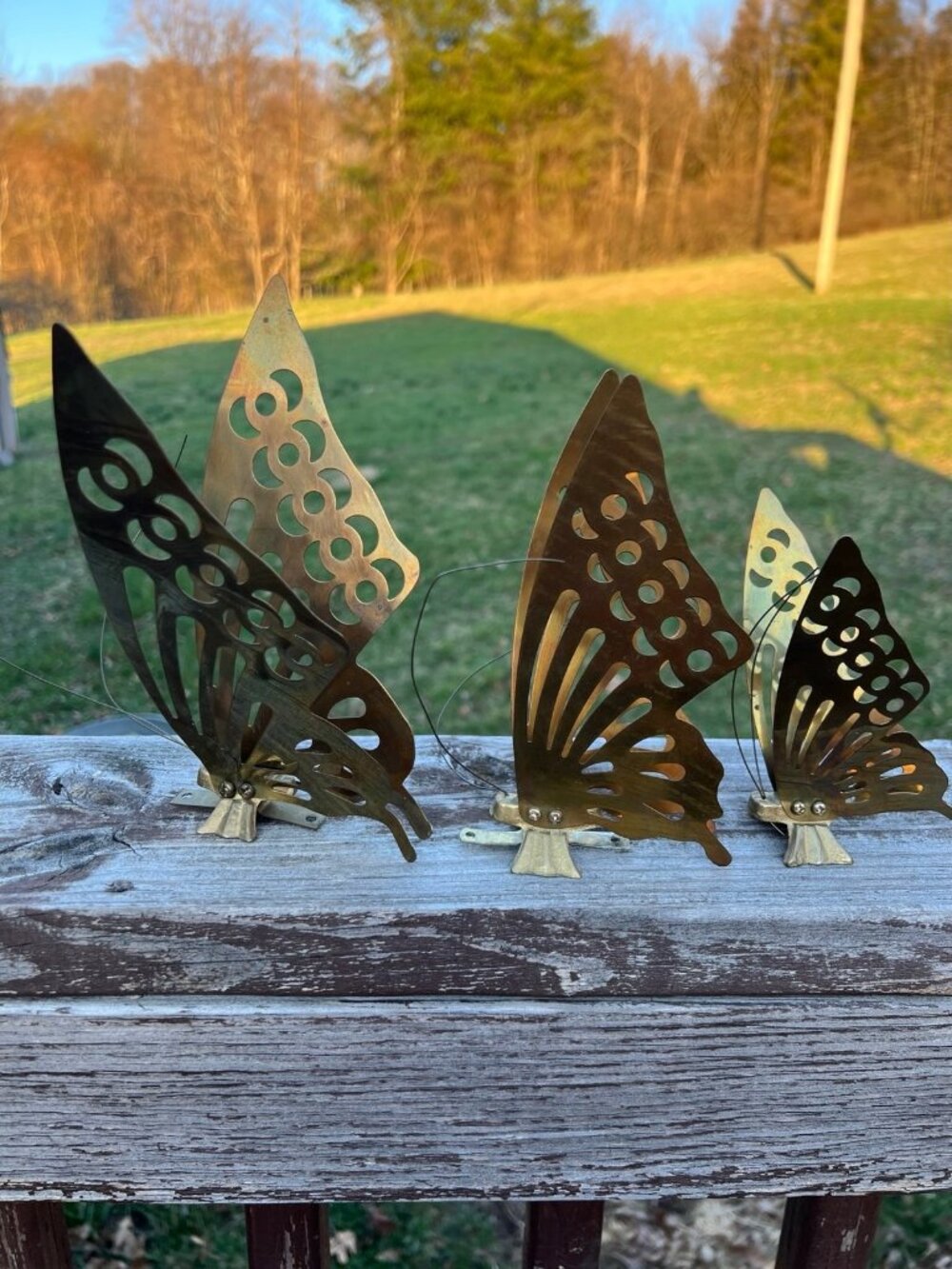Vtg Brass Butterfly Set of 3, Table or 3D Wall Display MCM Hanging 1970s